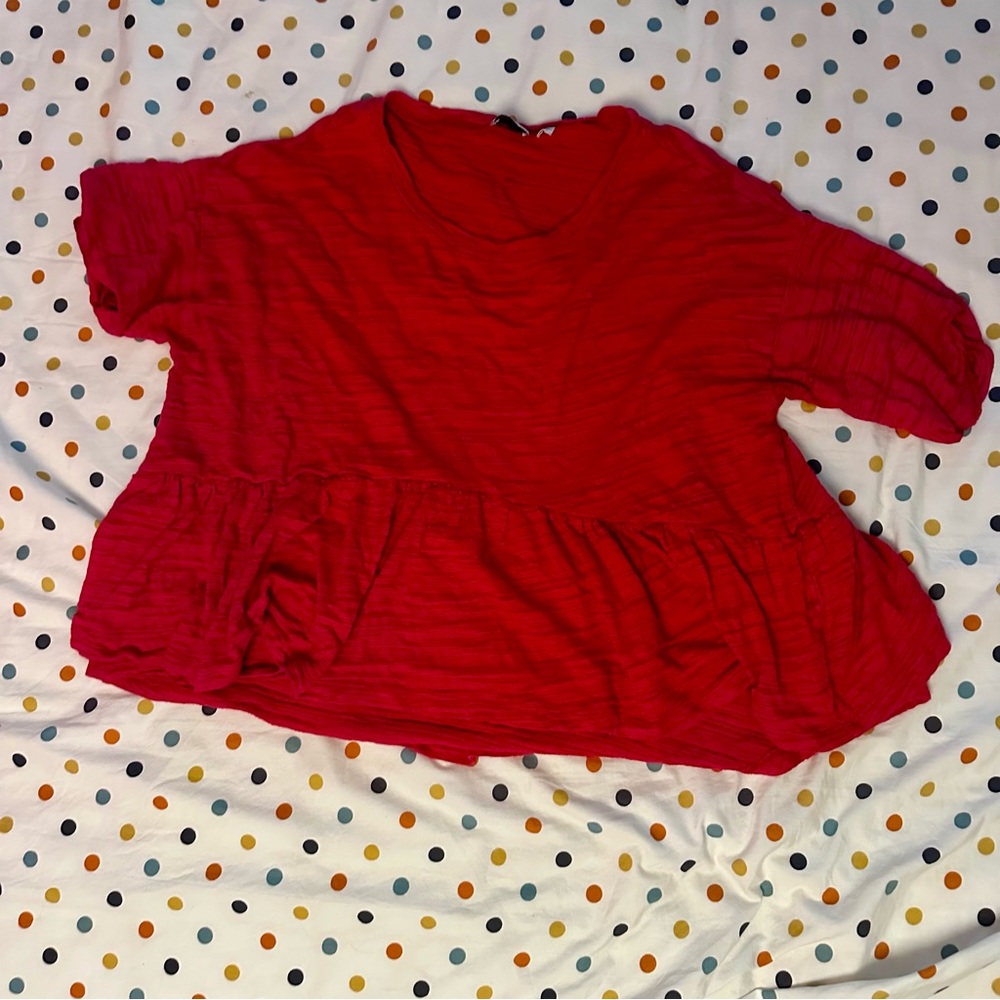 Anthropologie Red Ruffle Top